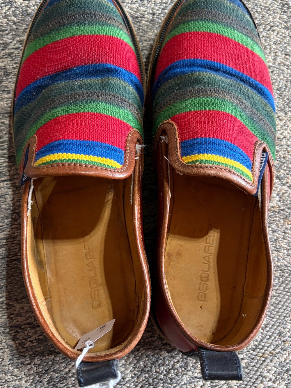 DSQUARED2 Multicolor Striped Canvas Slip-On Loafers with Brown Leather Trim